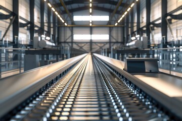 Industrial conveyor belt with bright lights, suitable for manufacturing concepts