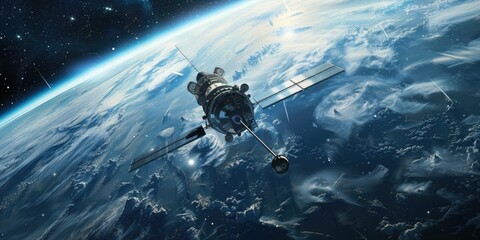 Futuristic space station floating in orbit, ideal for sci-fi concepts