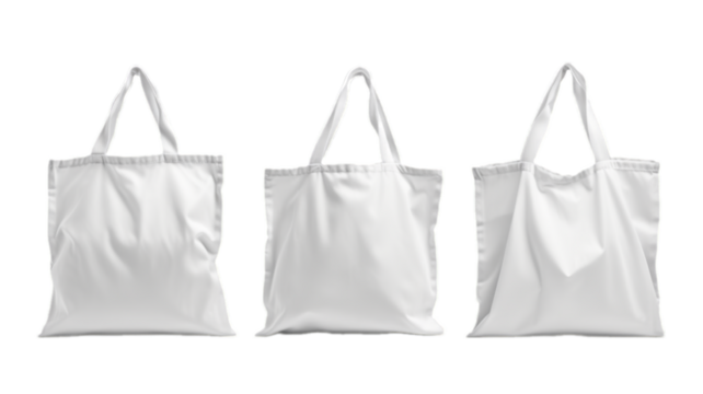 Set of white eco fabric recycling bag isolated on transparent background - Powered by Adobe