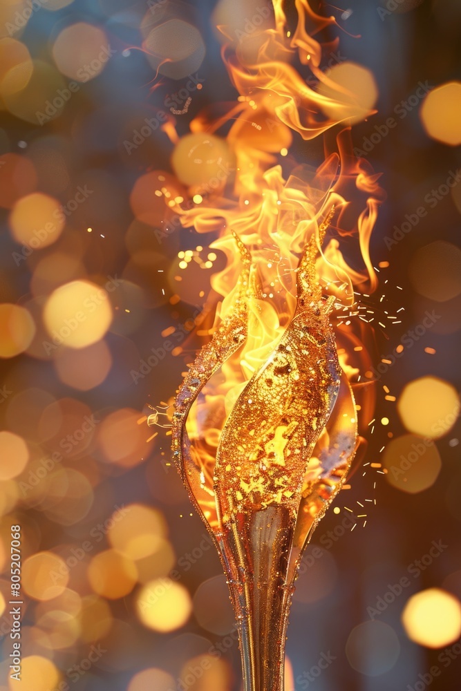 Poster a fire torch burning on a table, suitable for various concepts and themes