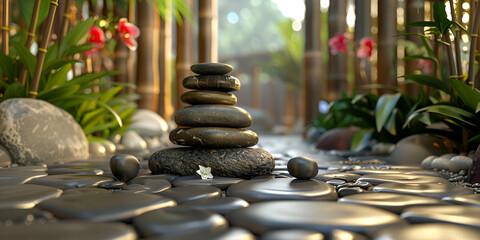 Spa background with bamboo and stones on water