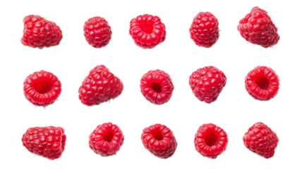 Set of raspberries isolated on transparent background