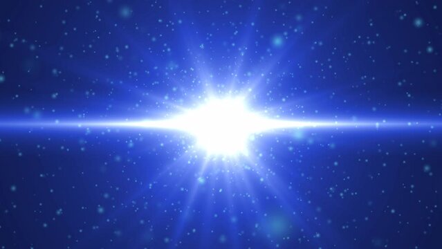 The Big Bang. Abstract rotating blue center optical lens flares shiny animation. Perfect fit for title, trailer or overlay. 4K flares lamp rays dynamic effect element.