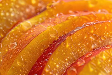 Close up of juicy oranges with water droplets, perfect for food and health related designs