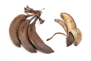Rotten bananas. Bananas that are brown in color. Old ripe bananas Isolated on white background.