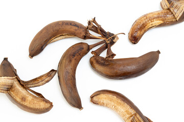 Rotten bananas. Bananas that are brown in color. Old ripe bananas Isolated on white background.