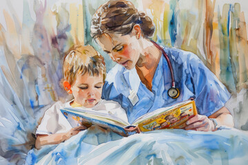 Nurse Soothing a Young Child, International Nurses Day, hospital care, dedication and skills.
