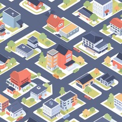 A detailed map of a city featuring buildings and trees. Ideal for urban planning projects