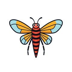 Brightly colored cartoon butterfly, red yellow wings, cute insect design isolated white background. Simplistic stylized butterfly character, educational material children, entomology interest