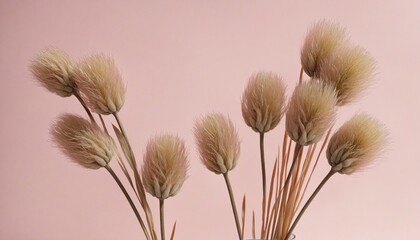 Dried bunny tail grass on pink background