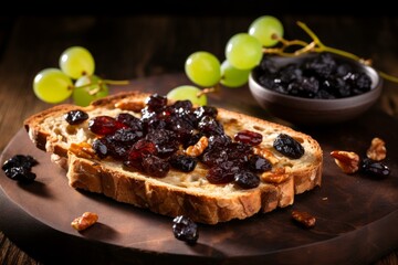 Delectable Raisin slices bread toast. Meal flour snack. Generate AI