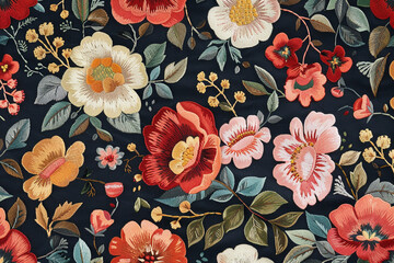 Floral Embroidery Patterns, Elegant floral motifs for various projects, 2D illustration seamless pattern 