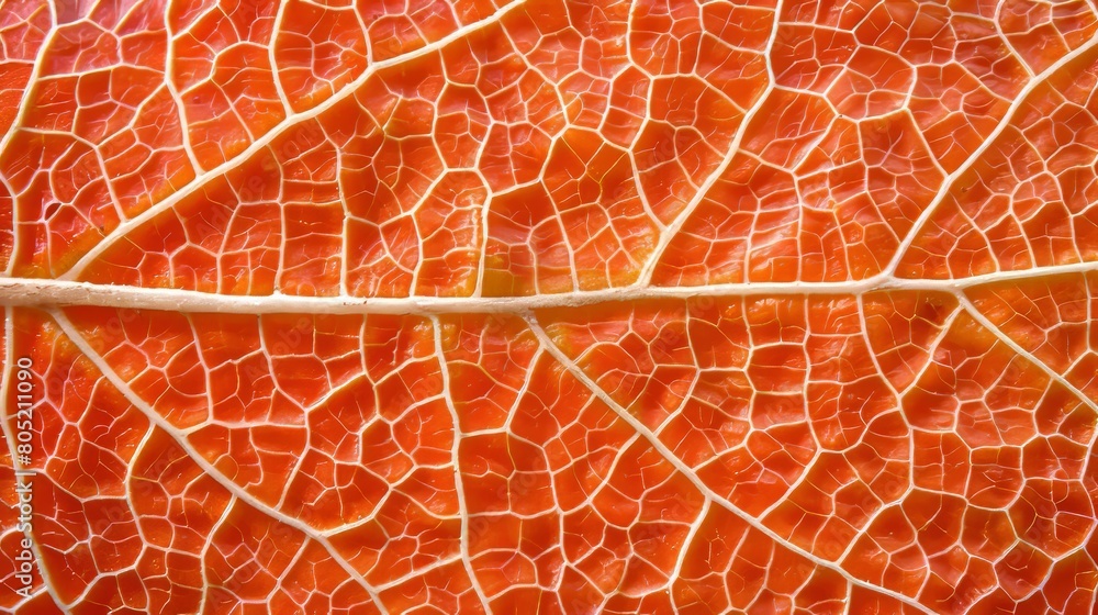 Poster intricate orange leaf skeleton texture ideal for background design and artistic projects.