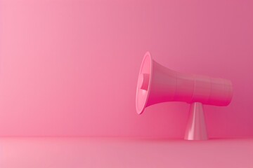 A pink megaphone placed on a pink surface. Suitable for communication concepts