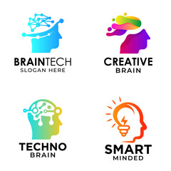 Head Tech logo brain design idea. People head logo concept vector. Robotic Technology mind Logo template design illustration