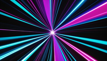 Neon Laser show with star beams, Laser abstract background blue pink lines moving out