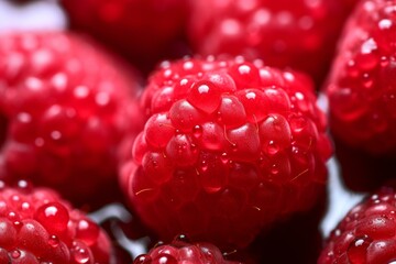 Tantalizing Macro raspberry closeup. Leaf berry. Generate Ai