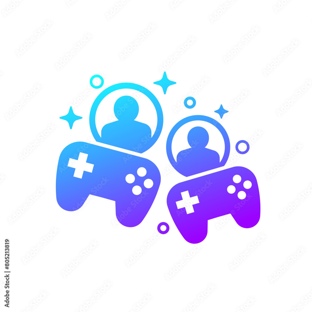Poster gamers icon with gamepads and users