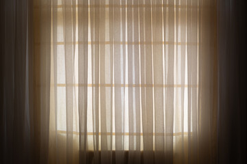 Window and vintage tulle curtain background.