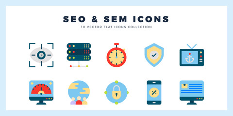10 SEO And SAM Flat icon pack. vector illustration.
