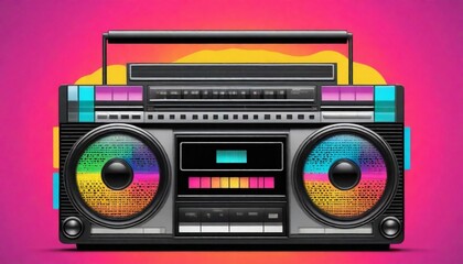 A retrostyle boombox with colorful cassette tapes  (3)