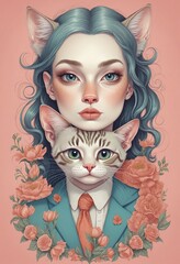 Bizarre Cat person portrait,  ,  illustration