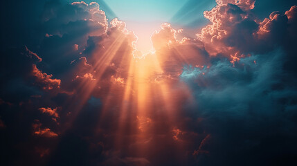 Obraz premium Dramatic Landscape: Crepuscular Rays Piercing Through the Clouds