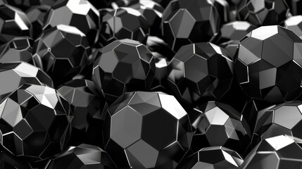   A monochrome image of a collection of hexagonal forms resembling hexagonal cubes