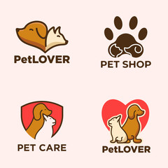 Home pets Logo dog cat design vector template. Animals Veterinary clinic Logotype concept icon