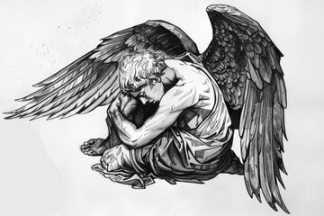A beautiful black and white drawing of an angel. Perfect for religious or spiritual themes