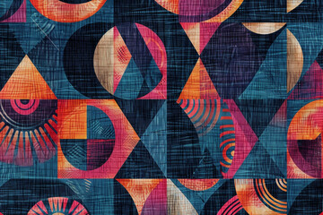 Geometric Embroidery, Modern geometric shapes and patterns, 2D illustration seamless pattern 
