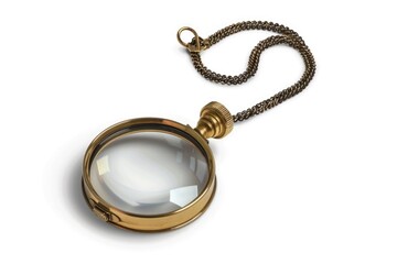Detailed close up of a magnifying glass on a chain. Suitable for educational and research themes