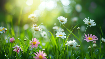 Beautiful flowers on green background closeup