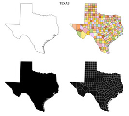 Texas outline and solid map set - illustration version