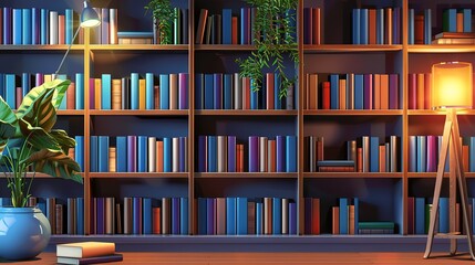 Superb Library, Bookshelves with books and textbooks, Learning and education concept