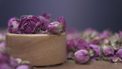 Dried damask roses for natural herbal cosmetics