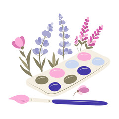 vector illustration with paint and flowers