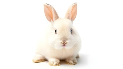 Fototapeta premium Easter-themed background featuring a white rabbit with a cute smile. Concept Easter Photoshoot, Bunny Background, Smiling Rabbit, Spring Portraits, Cute Easter Props