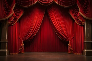 Grandiose Red stage curtains. Movie cinema. Generate Ai
