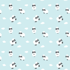 Cute Sheep Seamless Pattern, Cartoon Background vector Illustration