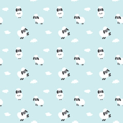 Cute Sheep Seamless Pattern, Cartoon Background vector Illustration