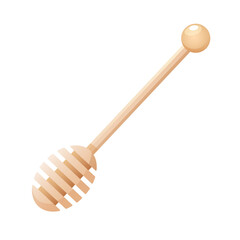 Wooden honey dipper or spoon for honey isolated on white background.
