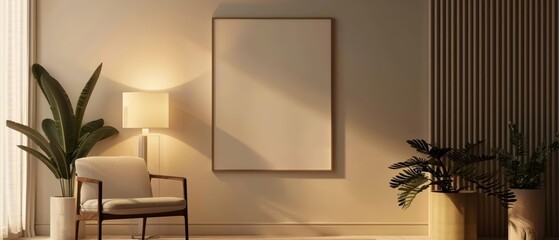 A 3D Mockup frame enhances the minimalist modern interior with its sleek design, 3D render sharpen