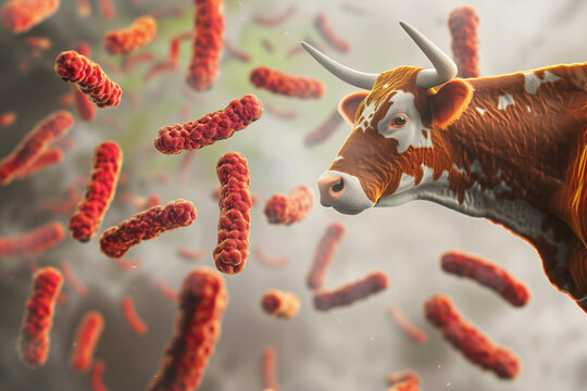 Brown and White Cow Surrounded by Red Blood Cells