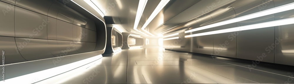 Poster abstract architecture features stunning lights and light strips in a modern architecture building, i