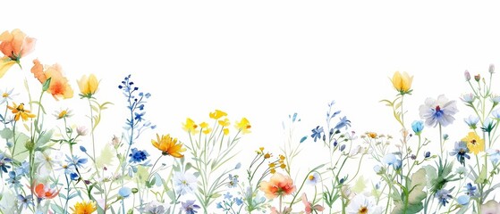 An education template incorporating a watercolour border of wildflowers inspires creativity and learning, Blank frame template Sharpen with large copy space