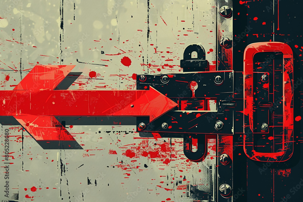 Poster illustration of a red arrow breaking through a series of locks, representing breaking free from rest