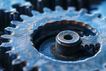 Close-Up of a Metal Gear Wheel - obrazy, fototapety, plakaty