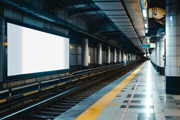 Naklejka premium At a train station in the city, the creative white blank mockup engages daily travelers, white blank poster billboard Sharpen with large copy space