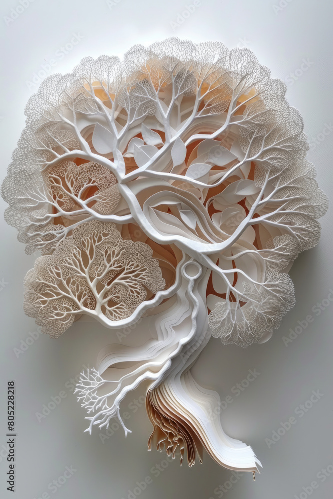 Poster intricate 3d paper art exploring the mental state of overthinking through a layered representation o